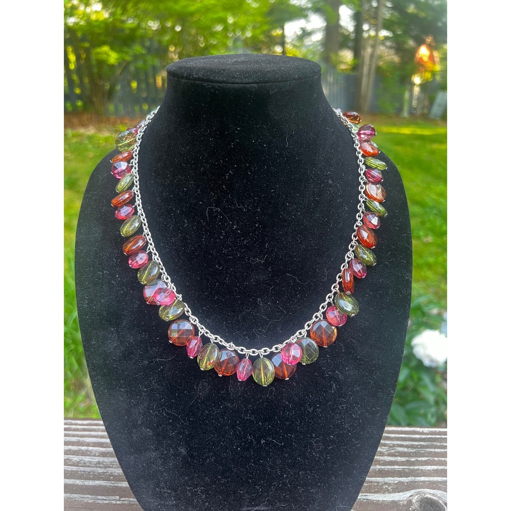 Vintage Multicolor Lucite Bead Cluster Necklace Long Boho‎ Statement Necklace